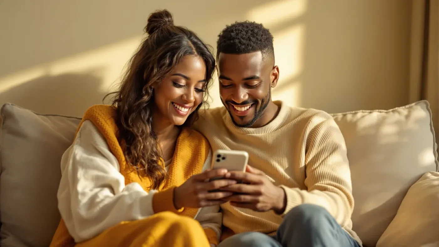 AI couples therapy, a couple looking at one phone
