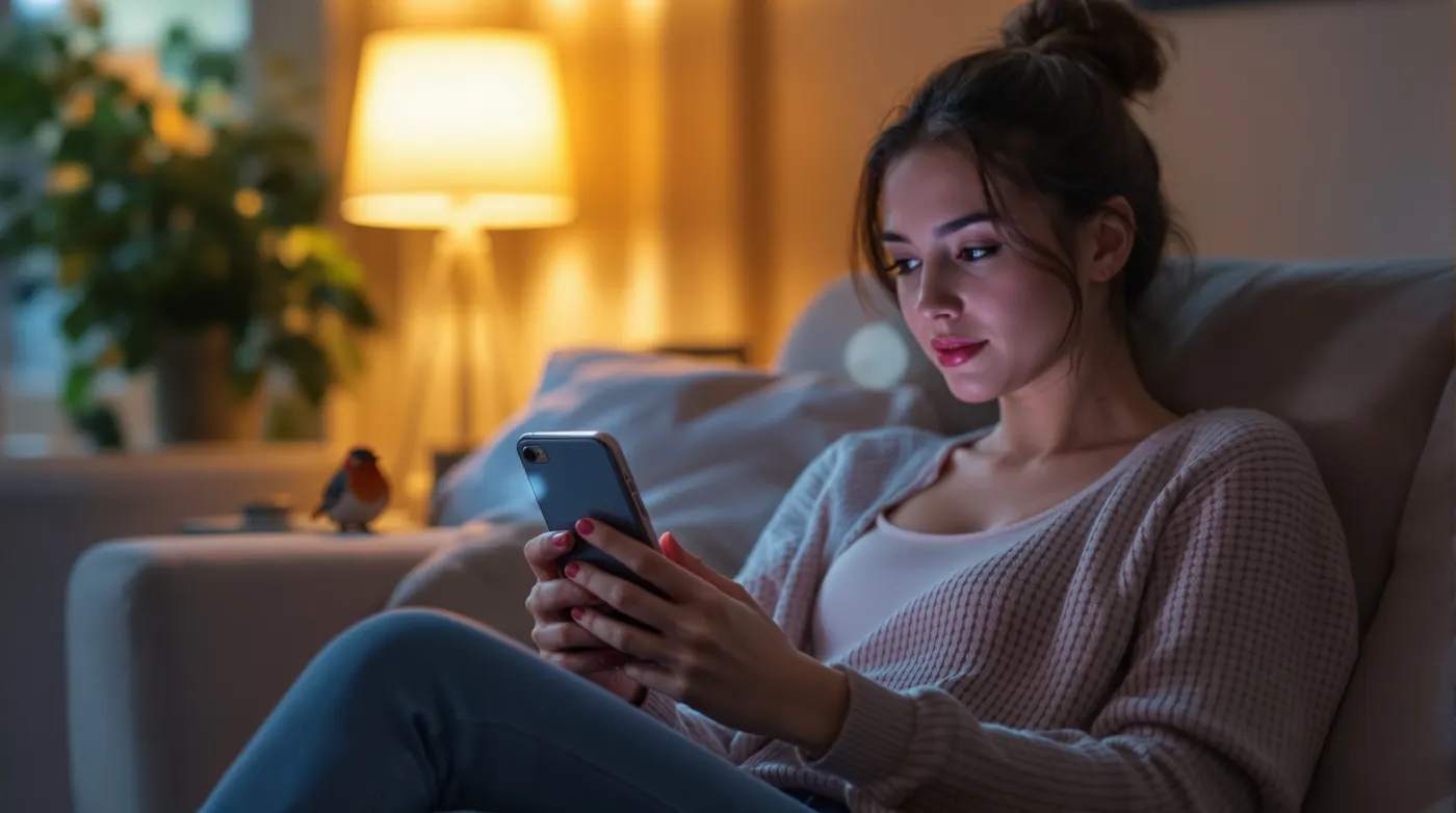 Person talking to an AI companion app on a phone at dusk