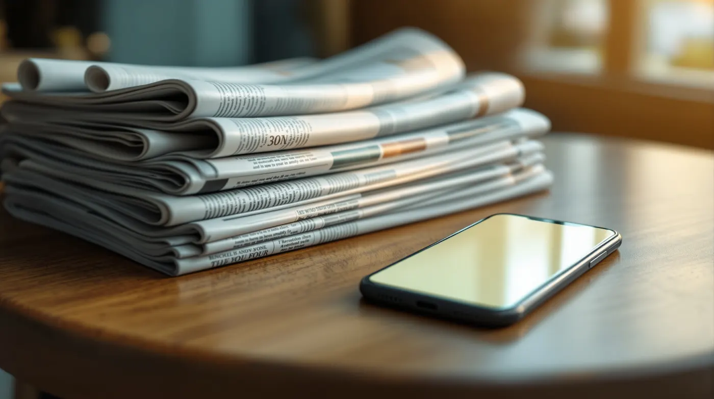 Newspaper-style scene about AI therapist media coverage