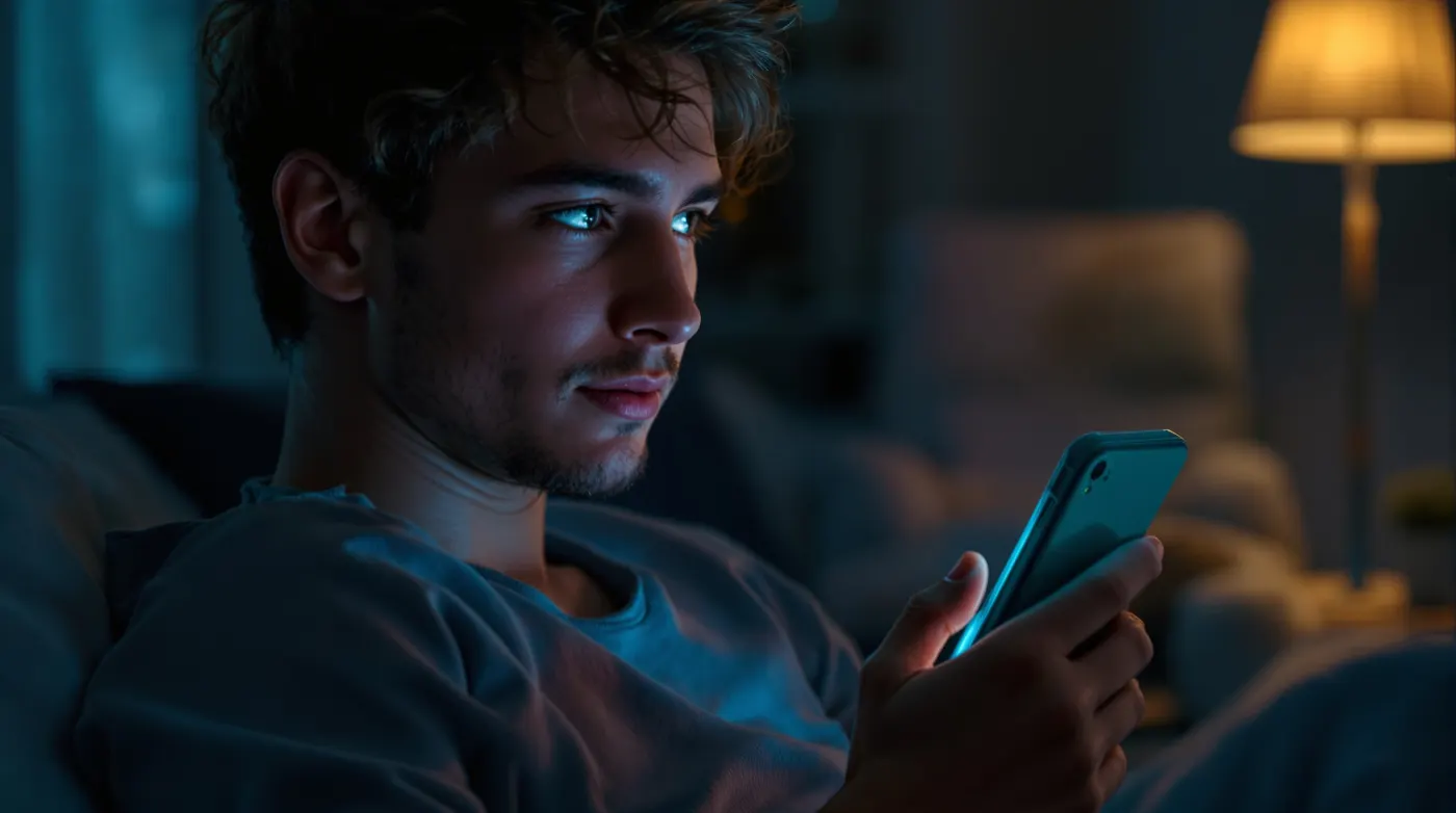 Person messaging a therapy-styled AI persona on a phone with social media apps visible