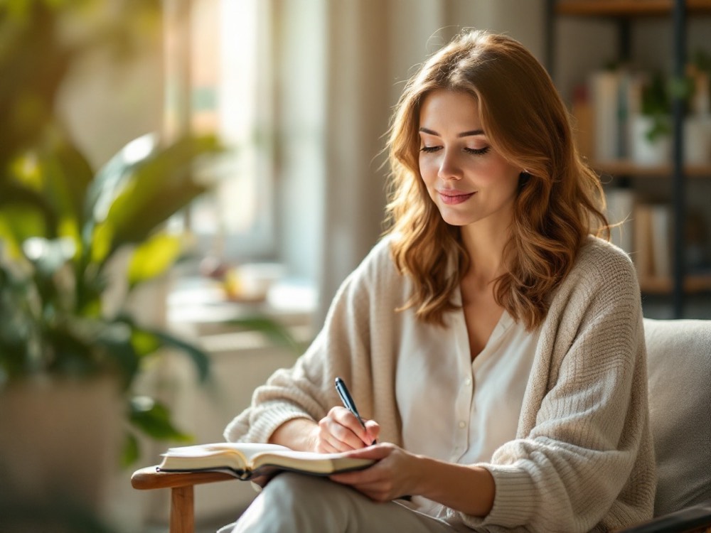 A therapist taking notes during a session