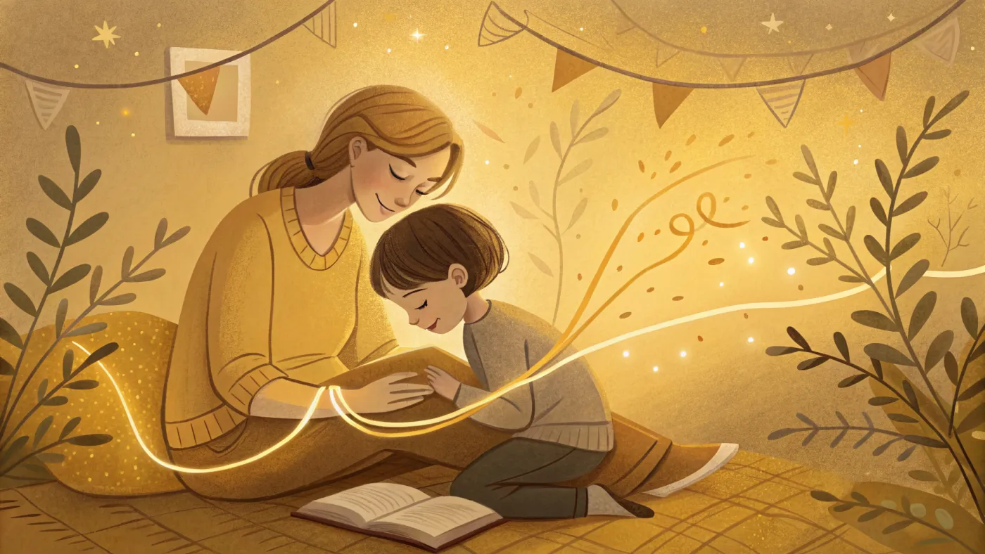 Illustration of a secure attachment bond between a caregiver and a young child