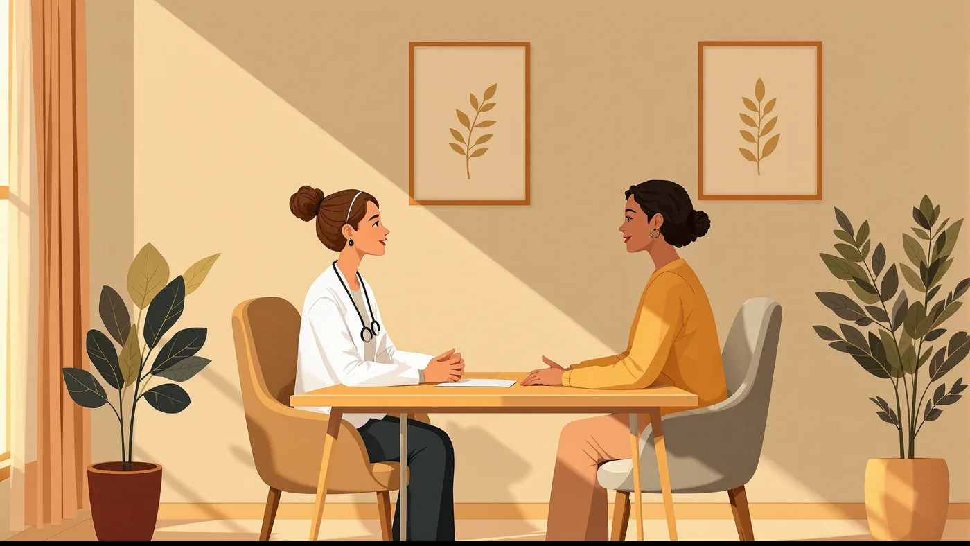 Illustration of a person in a supportive counseling session about the psychology of bariatric weight-loss surgery.