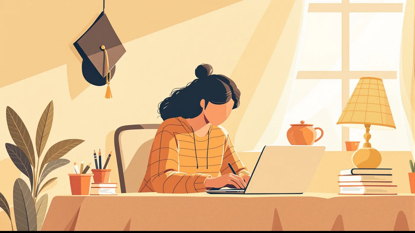 Illustration of a student earning an online psychology degree