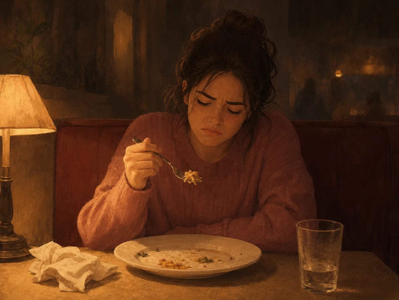 Sunk cost fallacy: a diner forces down the last bites of a meal they dislike because it was already paid for.