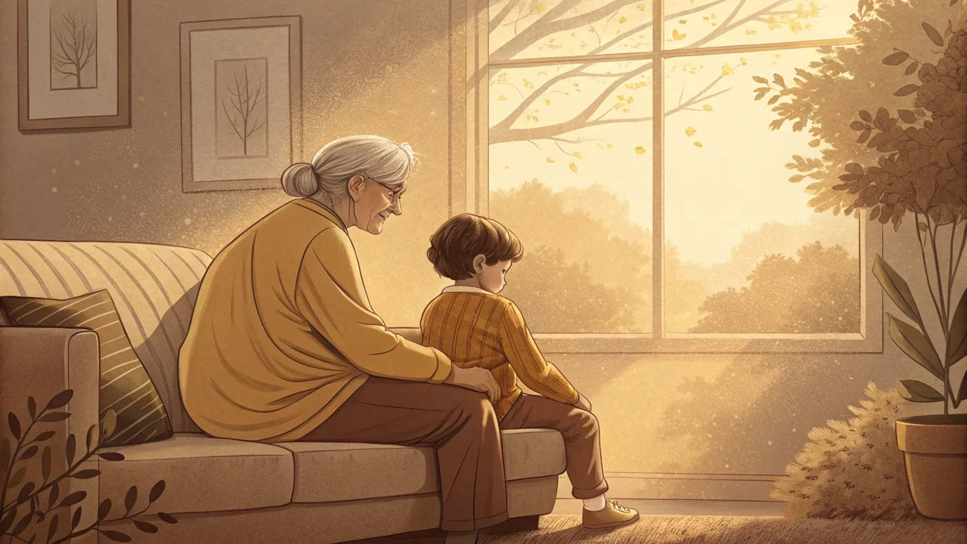 Illustration of a caregiver supporting a loved one living with chronic illness.