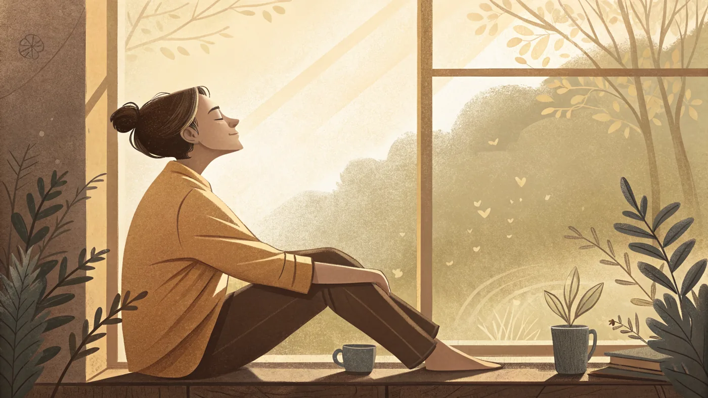 Illustration of a person practicing a calming technique for psychological care of chronic pain.