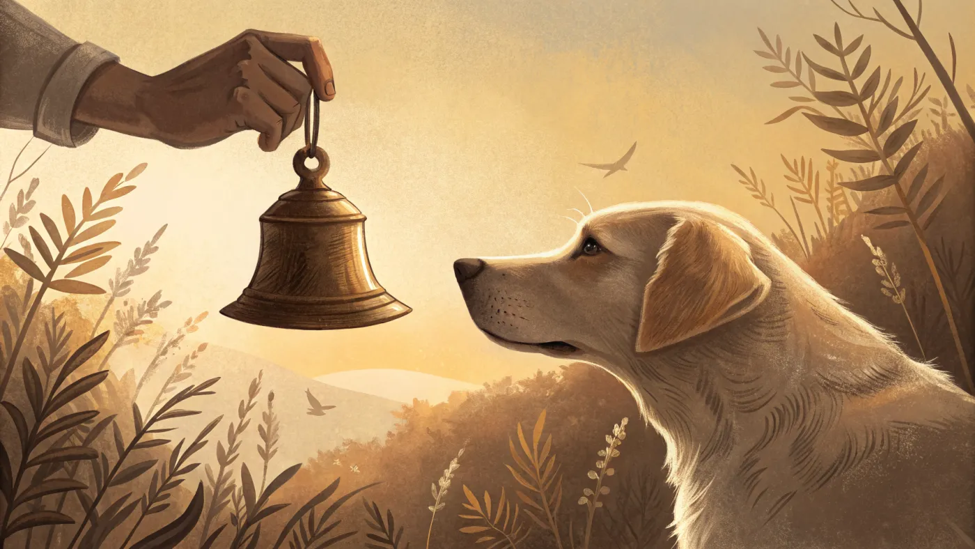 Illustration of Pavlov's dog and a bell representing classical conditioning