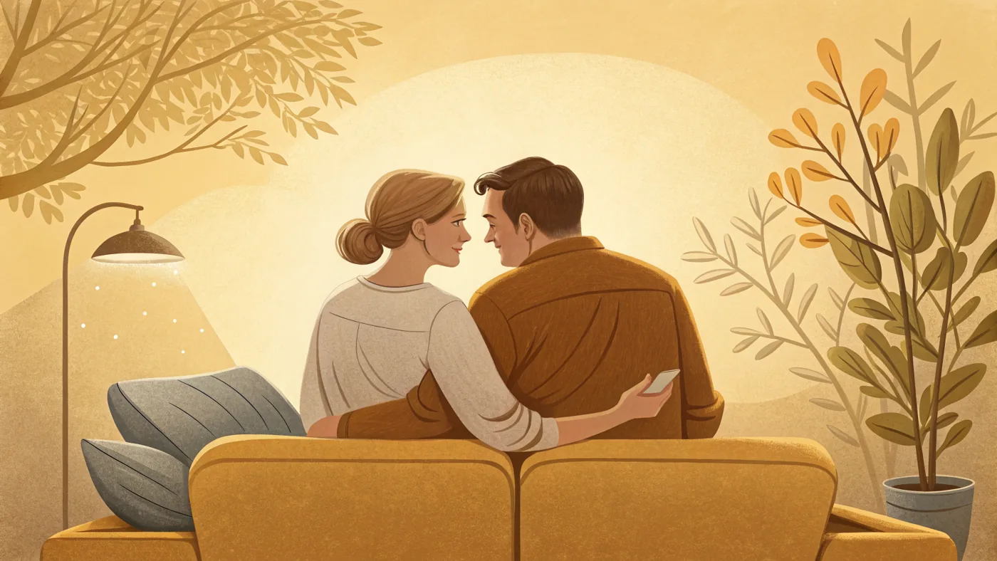 Illustration of a couple working with a therapist in couples counseling.