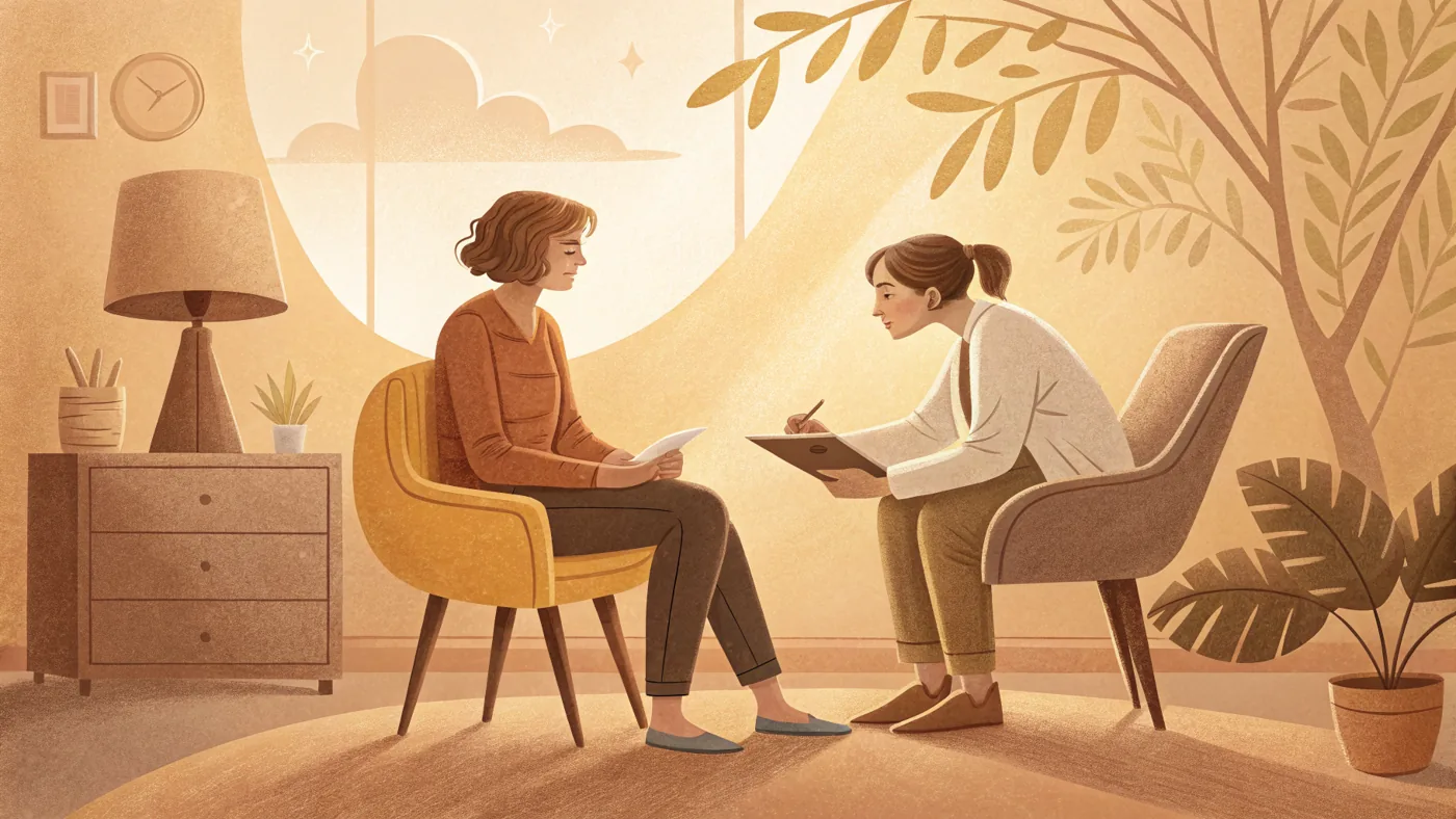 Illustration of an EMDR (Eye Movement Desensitization and Reprocessing) therapy session for trauma