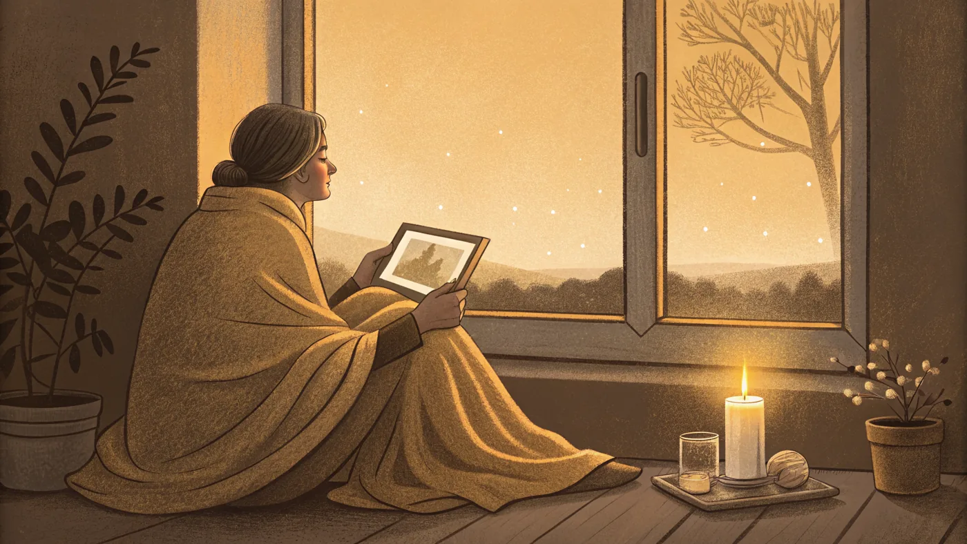 Illustration of a person quietly remembering a loved one, representing grief and bereavement after loss.