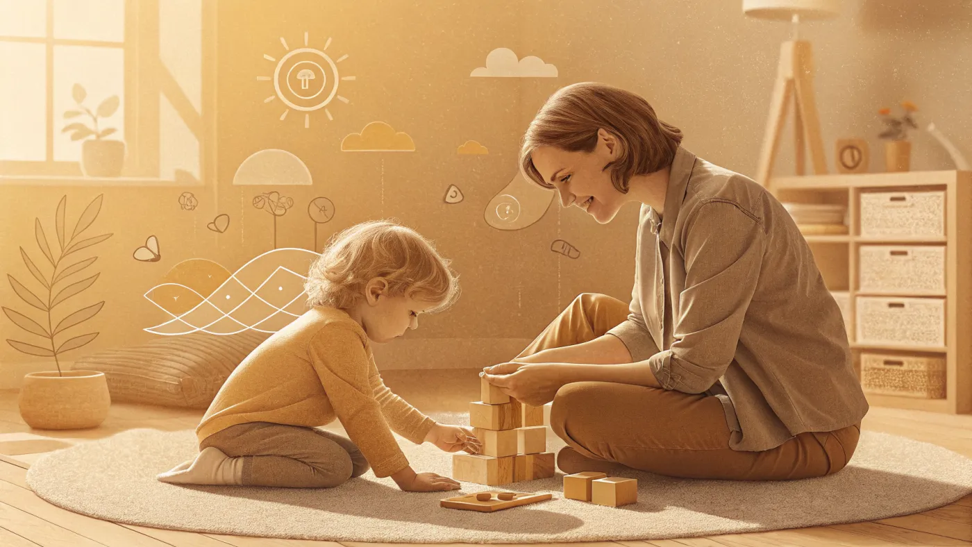 Illustration of a child psychologist working with a young child