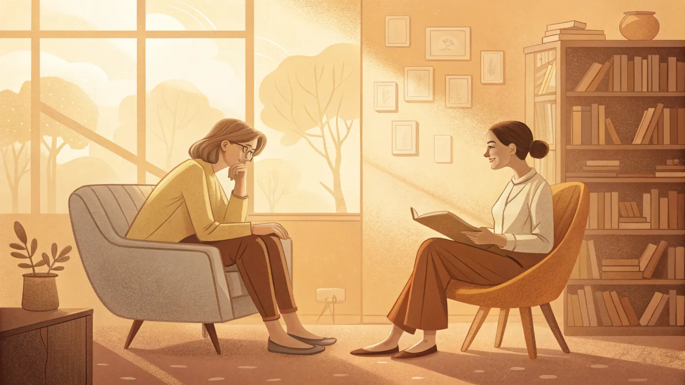 Illustration of a clinical psychologist listening to a client