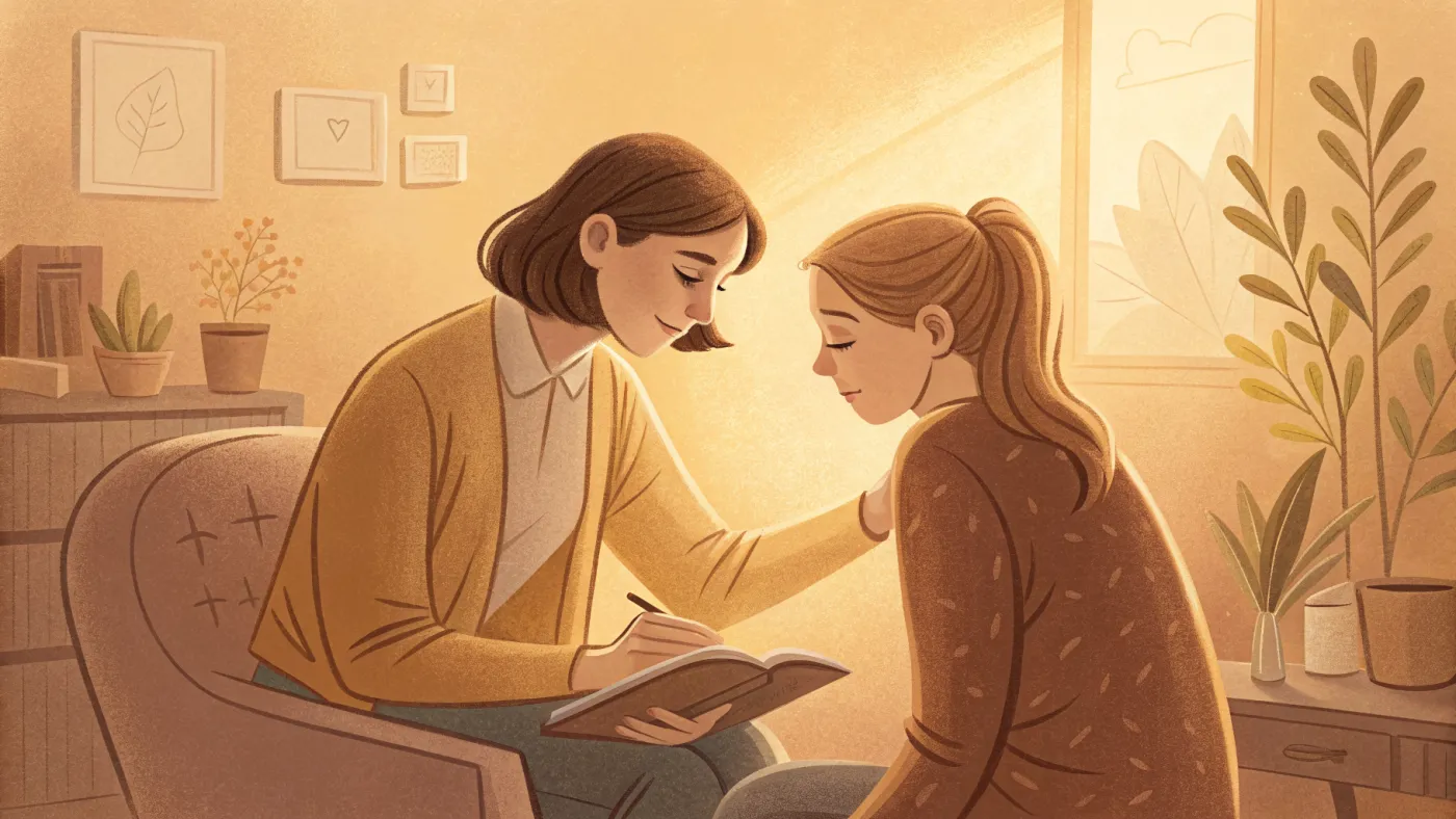 Illustration of a counselor supporting a client