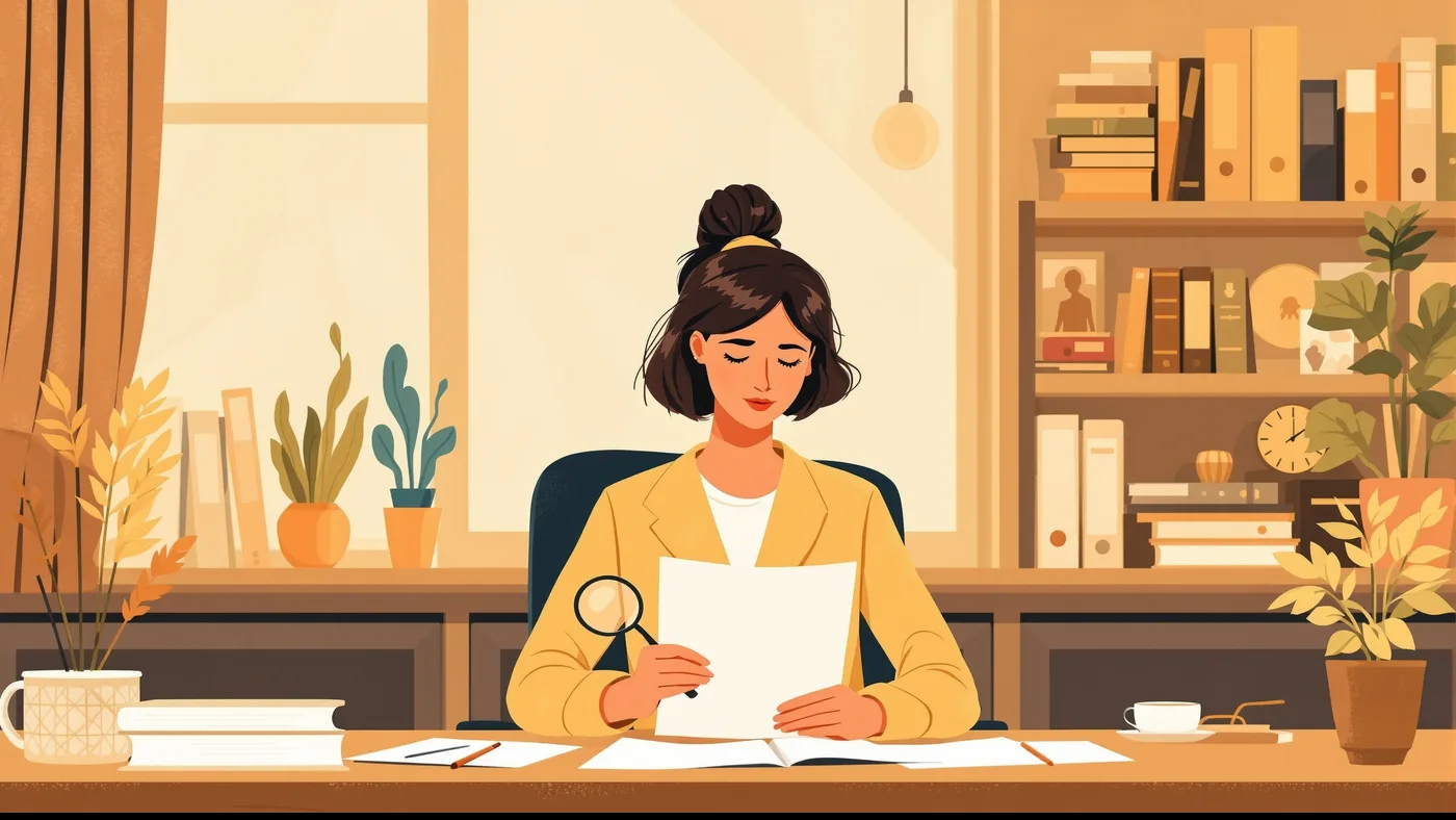 Illustration of a forensic psychologist reviewing case files