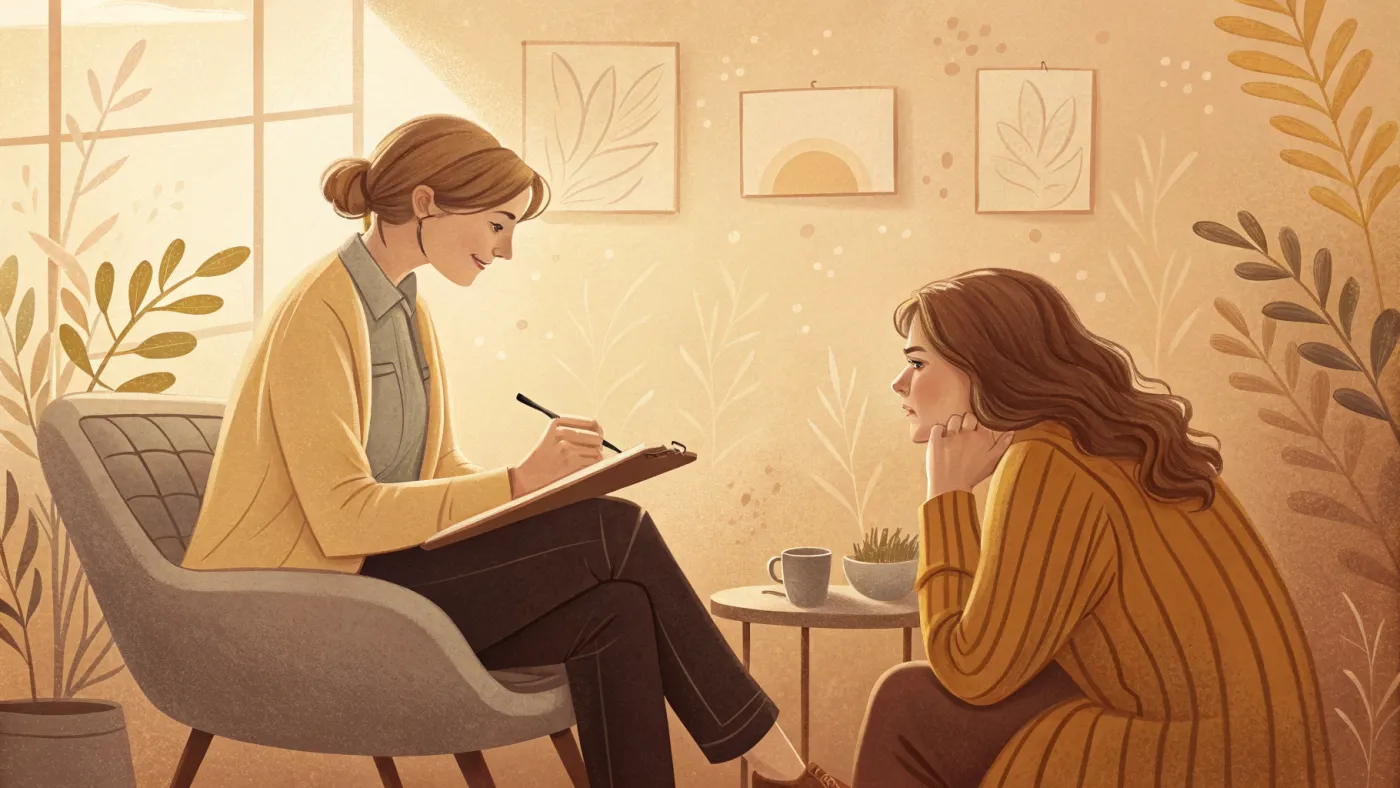Illustration of a psychologist listening to a client