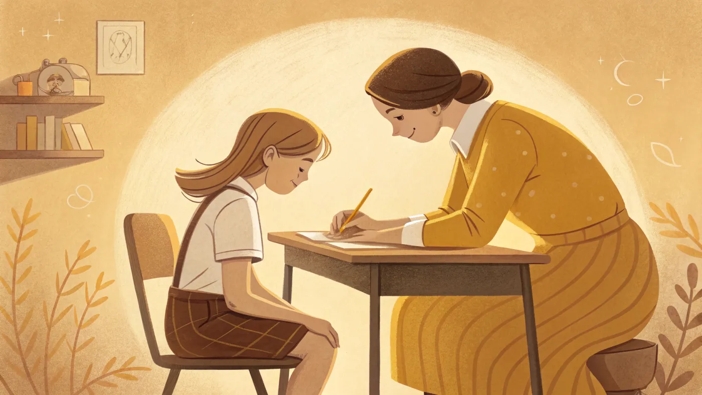 Illustration of a school psychologist supporting a student