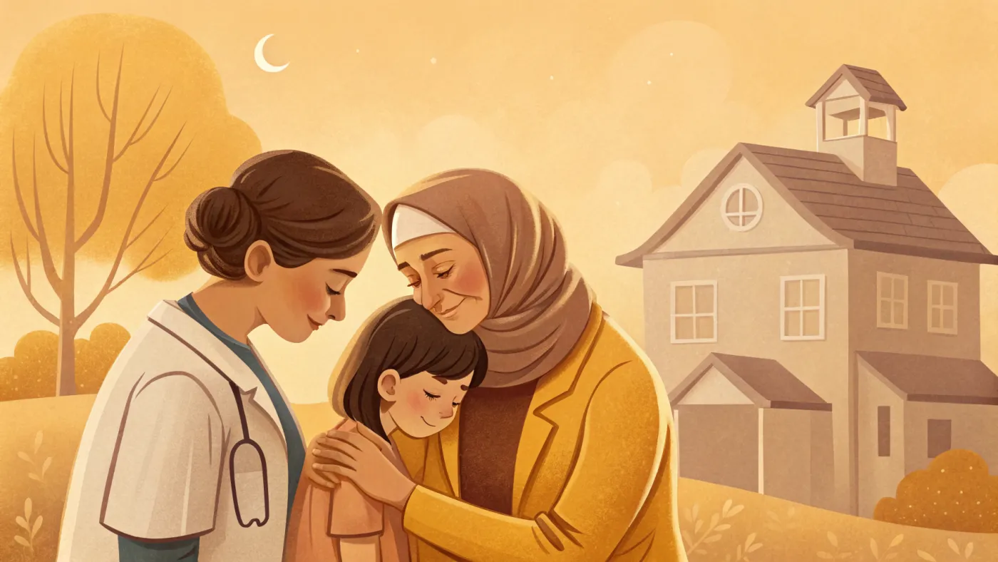 Illustration of a social worker supporting a family