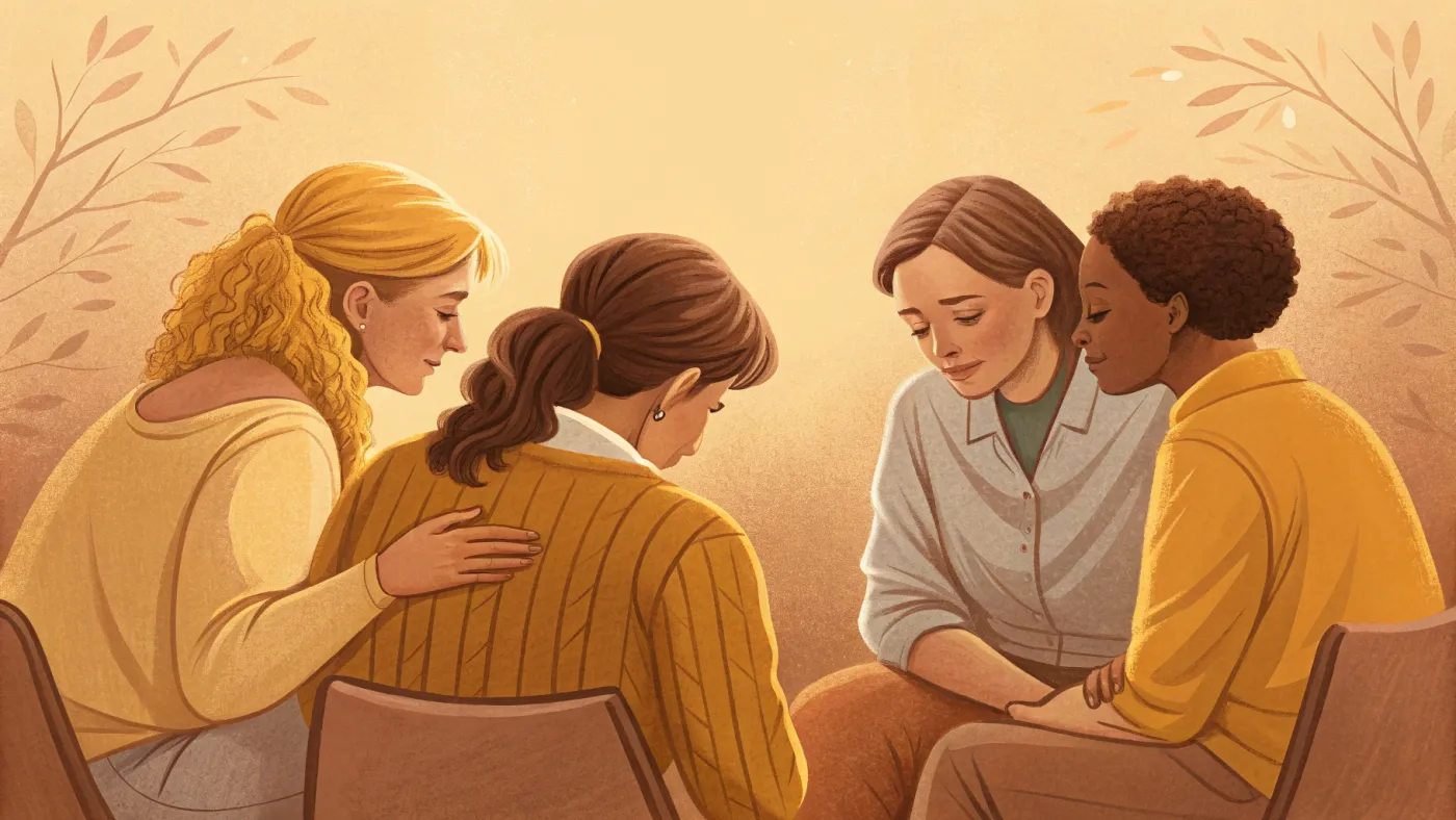 Illustration of a substance abuse counselor leading a support group