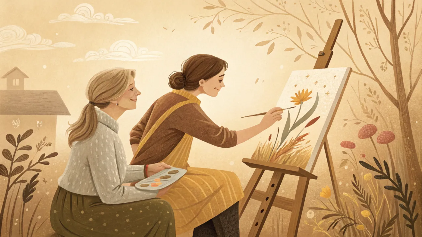 Illustration of an art therapist and client creating art together