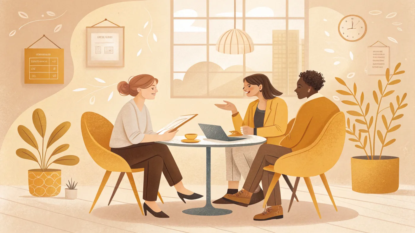 Illustration of an industrial-organizational psychologist with a team