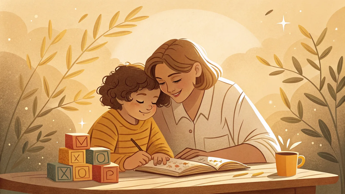 Illustration of a child with a learning disability reading alongside a supportive adult, showing dyslexia and learning support.