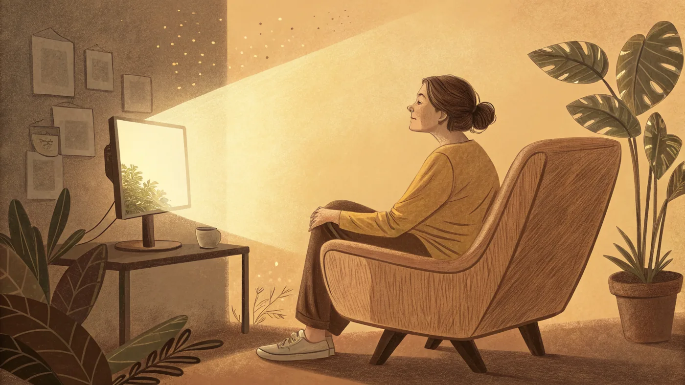 Illustration of a person in a neurofeedback and biofeedback session learning self-regulation through real-time feedback