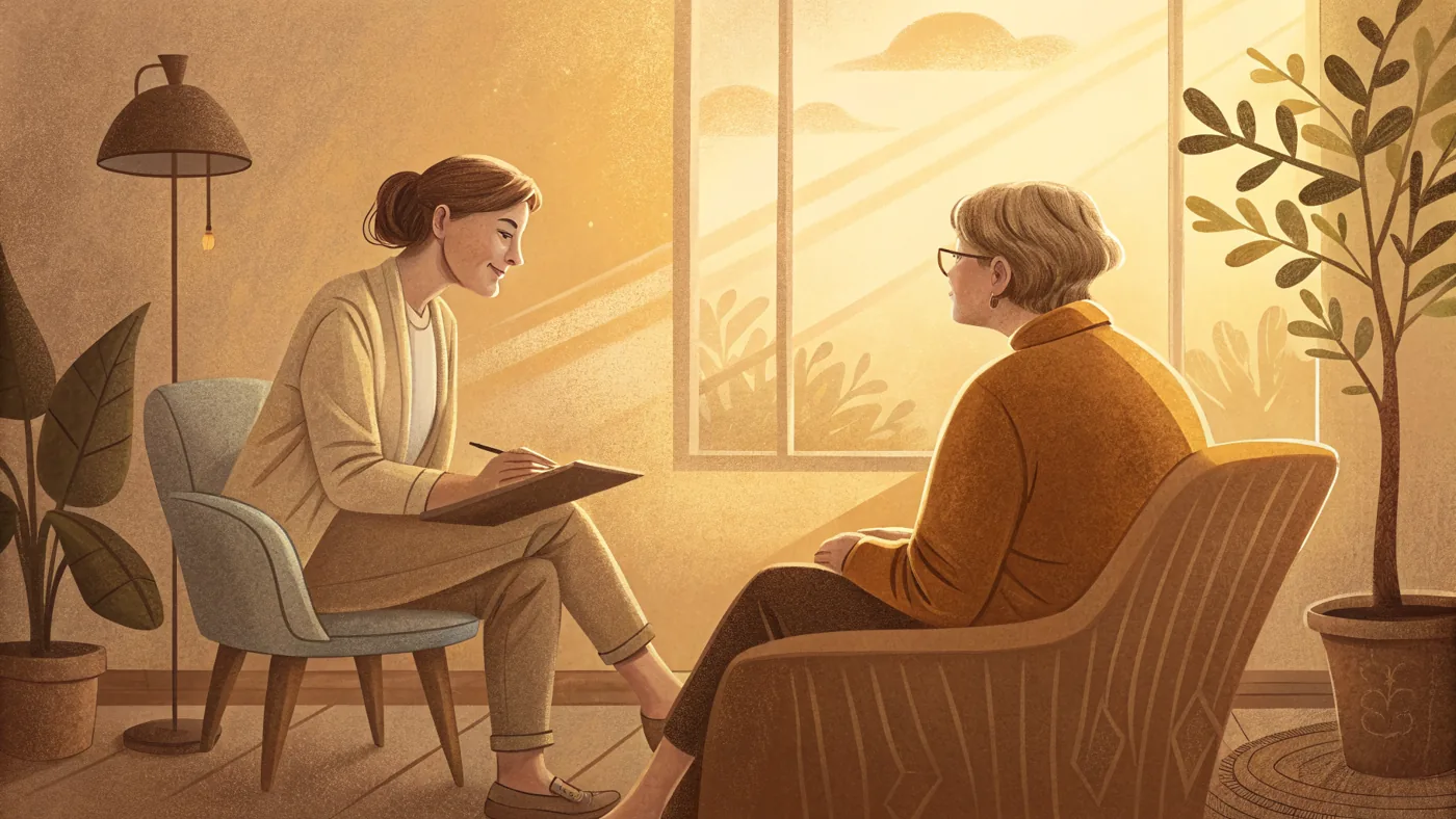 Illustration of a person in supportive therapy for a personality disorder, exploring long-standing patterns of thinking and relating.