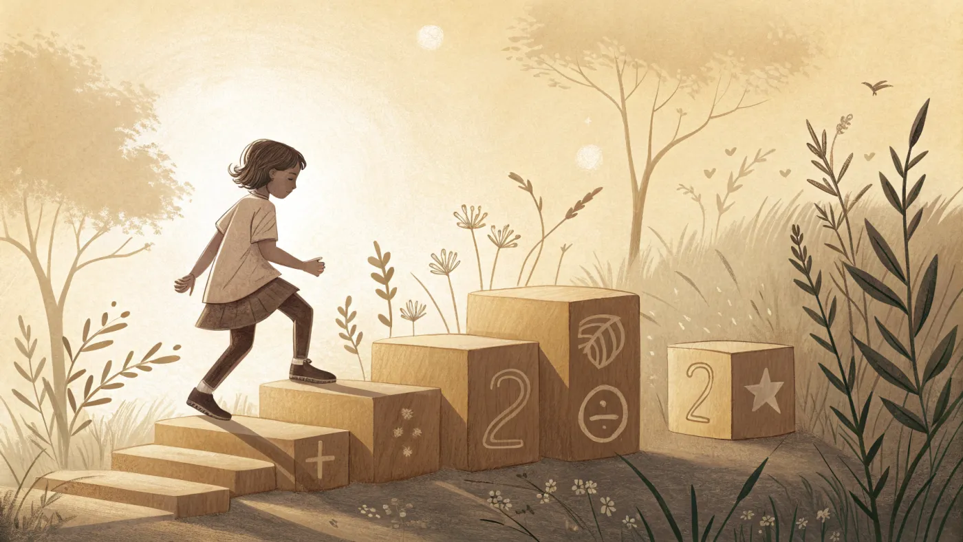 Illustration of a child progressing through Piaget's stages of cognitive development