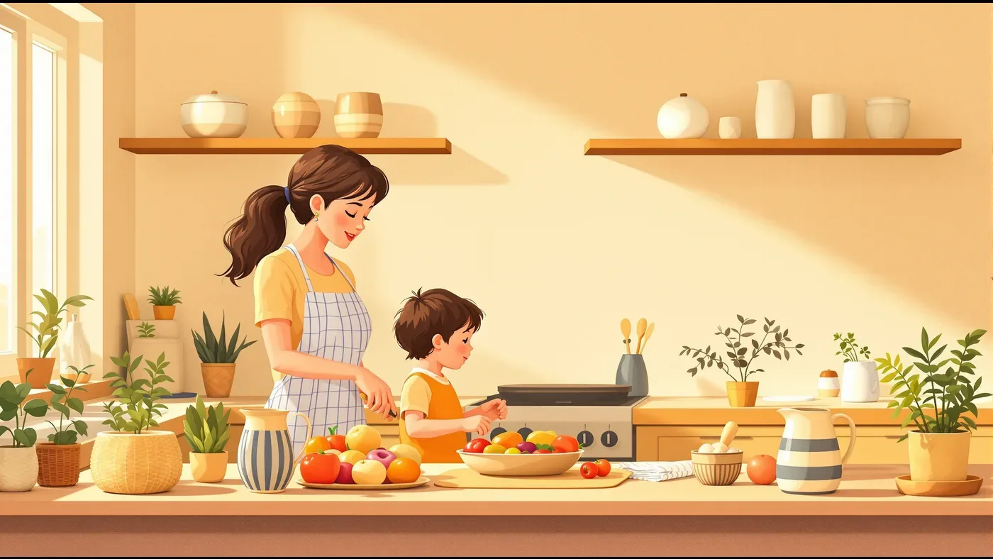 Illustration of a family providing structured, compassionate support for a child with Prader-Willi syndrome.