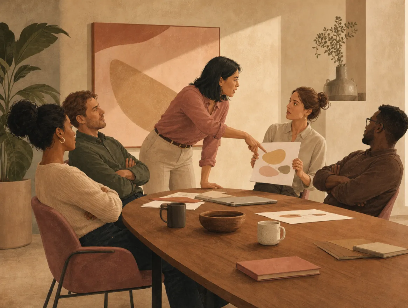 Difficult Person Test: a colleague interrupts a meeting, jabbing a finger while others cross their arms