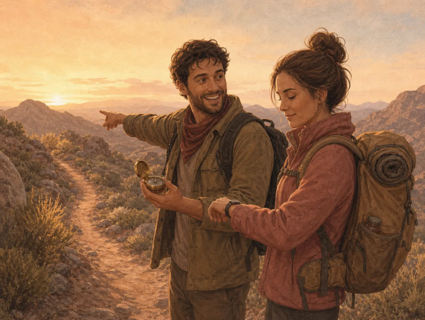 Fisher Temperament Test: Explorer, Builder, Director or Negotiator: a couple at a trailhead choosing a path