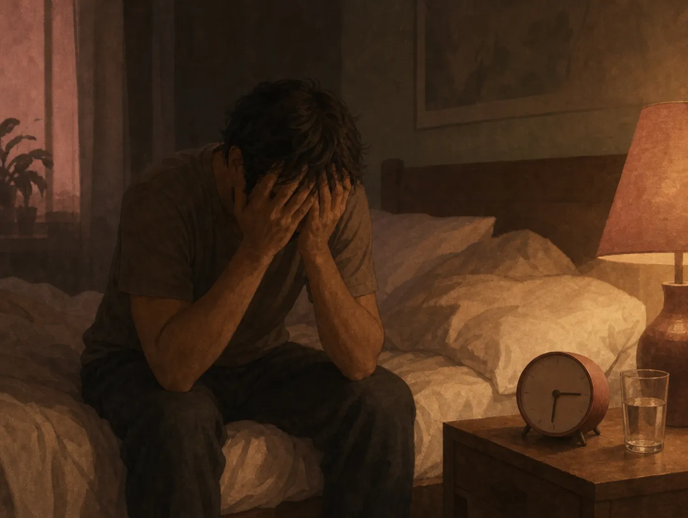 Nervous Breakdown Test: Am I at a Breaking Point?: a tired person on the edge of a bed at 3am, face in hands