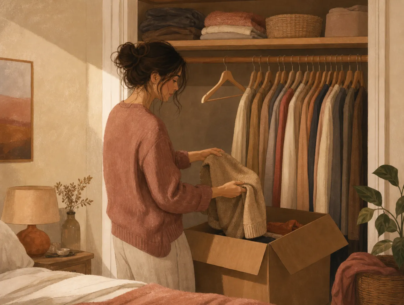 Am I Ready for a Relationship? Quiz: packing an ex's sweater into a box, one empty hanger on the rod