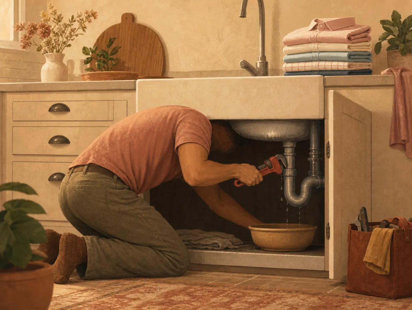 Acts of Service: Love Shown Through Reliable Action: a person fixing a leaking sink pipe with a wrench for their partner