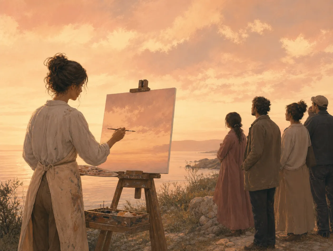 ISFP Personality Type: The Adventurer: painter at an easel matching paint to the sky, ignoring onlookers