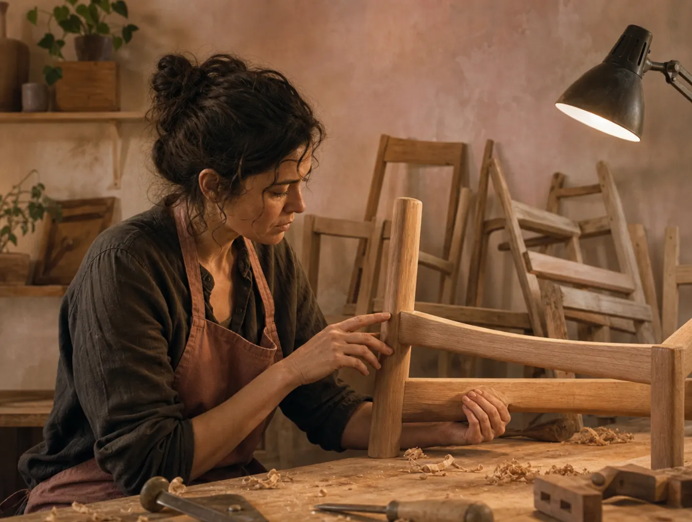 Melancholic Temperament: The Deep, Idealistic Pattern: woodworker checks a joint, rejected attempts nearby