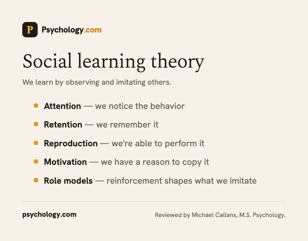Infographic explaining Bandura's social learning theory and observational learning