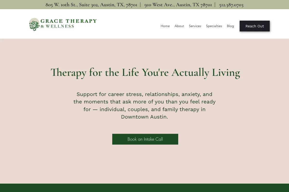 gracetherapyaustin.com home page, captured September 27, 2026